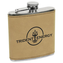 Load image into Gallery viewer, 6 oz. Light Brown Leatherette & Stainless Steel Flask | Engraved