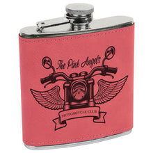Load image into Gallery viewer, 6 oz. Pink Leatherette & Stainless Steel Flask | Engraved