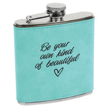 Load image into Gallery viewer, 6 oz. Teal Leatherette & Stainless Steel Flask | Engraved