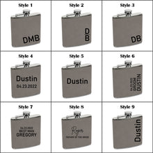 Load image into Gallery viewer, 6 oz. Gray Leatherette & Stainless Steel Flask | Engraved