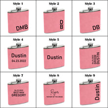 Load image into Gallery viewer, 6 oz. Pink Leatherette & Stainless Steel Flask | Engraved
