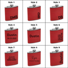 Load image into Gallery viewer, 6 oz. Red Leatherette & Stainless Steel Flask | Engraved