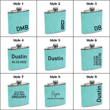Load image into Gallery viewer, 6 oz. Teal Leatherette & Stainless Steel Flask | Engraved