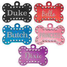 Load image into Gallery viewer, Bone Shaped Pet Tags w/ Swarovski Bling
