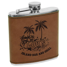 Load image into Gallery viewer, 6 oz. Dark Brown Leatherette &amp; Stainless Steel Flask | Engraved
