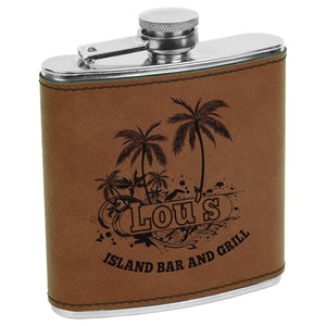 6 oz. Dark Brown Leatherette & Stainless Steel Flask | Engraved