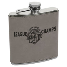 Load image into Gallery viewer, 6 oz. Gray Leatherette &amp; Stainless Steel Flask | Engraved
