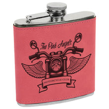 Load image into Gallery viewer, 6 oz. Pink Leatherette &amp; Stainless Steel Flask | Engraved
