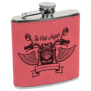 6 oz. Pink Leatherette & Stainless Steel Flask | Engraved