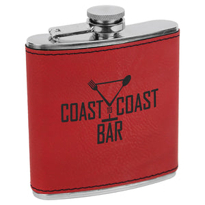 6 oz. Red Leatherette & Stainless Steel Flask | Engraved