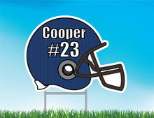 Load image into Gallery viewer, Personalized Football Helmet Yard Sign | Football | Team Spirit | Custom Name/Number | Fall | School Sports
