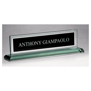 Glass Name Plate w/Black Engraving Area - 10" x 2 3/4"