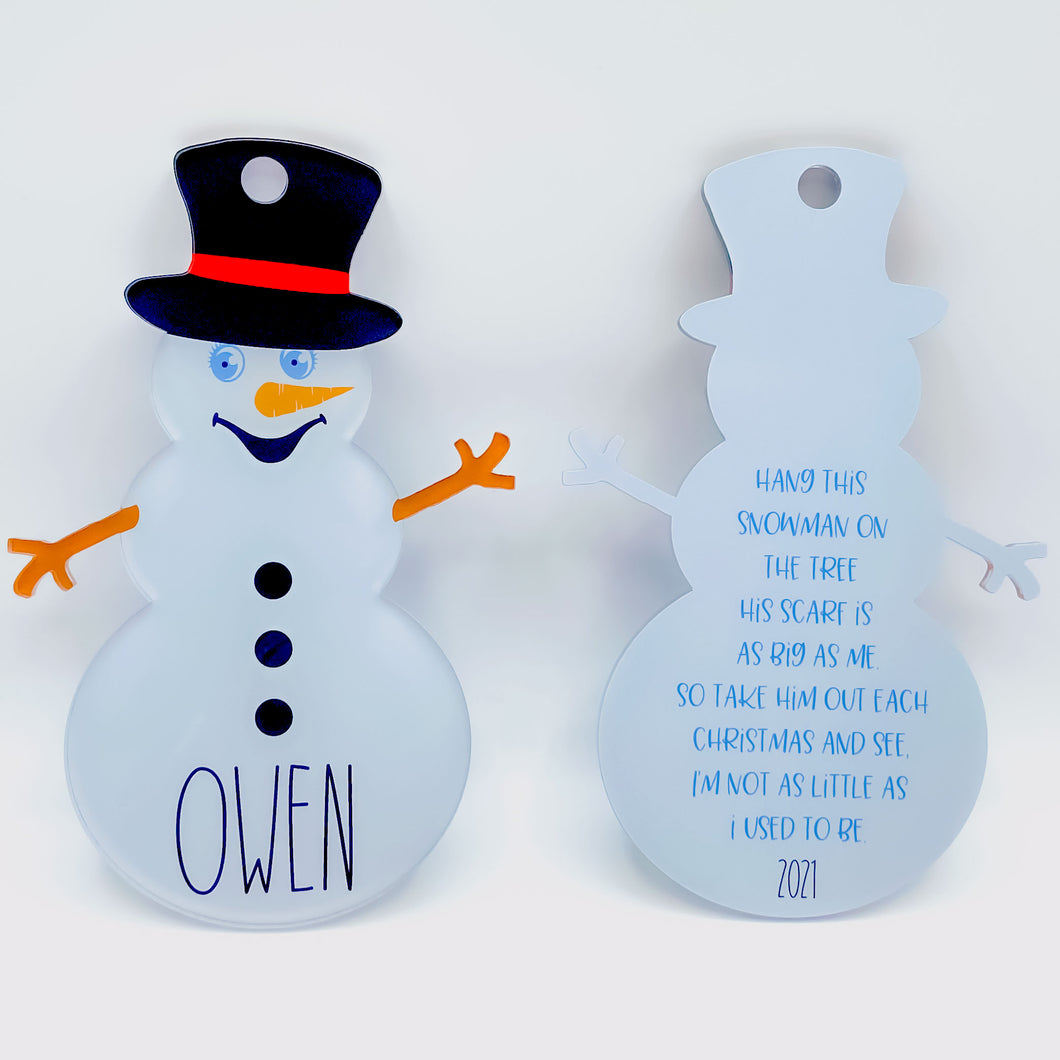 Snowman Height Ornament - Acrylic
